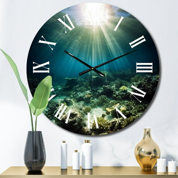 Designart "Coral Beneath the Waves I" Coastal Oversized Wall Clock