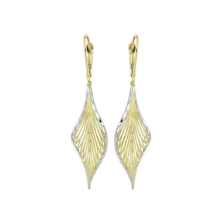 14k Yellow Gold Leaf - 14k Two-tone White and Yellow Gold Filigree Twisted Leaf Earrings