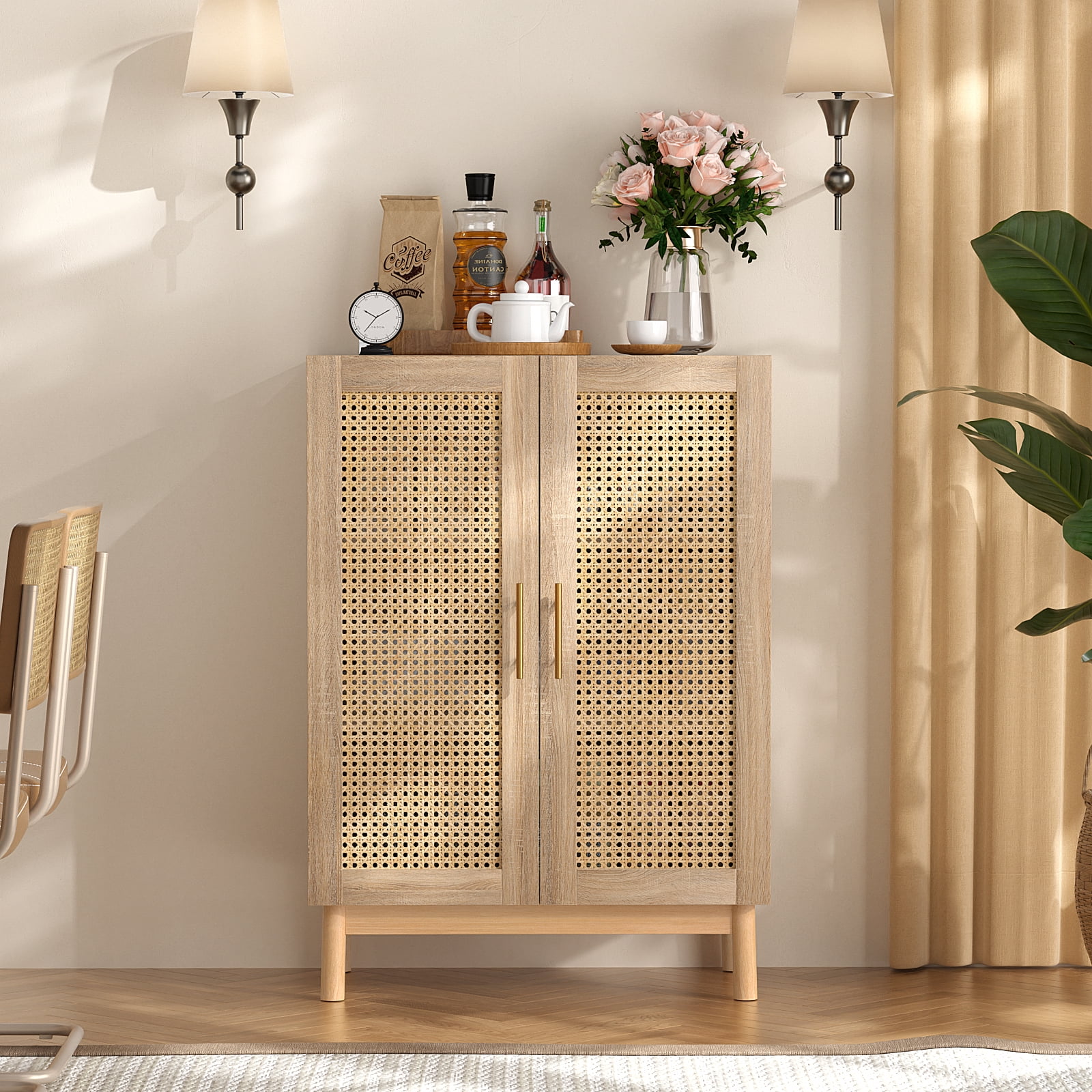 Richya Natural Rattan Cabinet with 2 Doors for Living Room,Bedroom