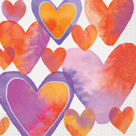 Watercolor Hearts Valentine's Day Paper Luncheon Napkins, 6.5 in, 16ct