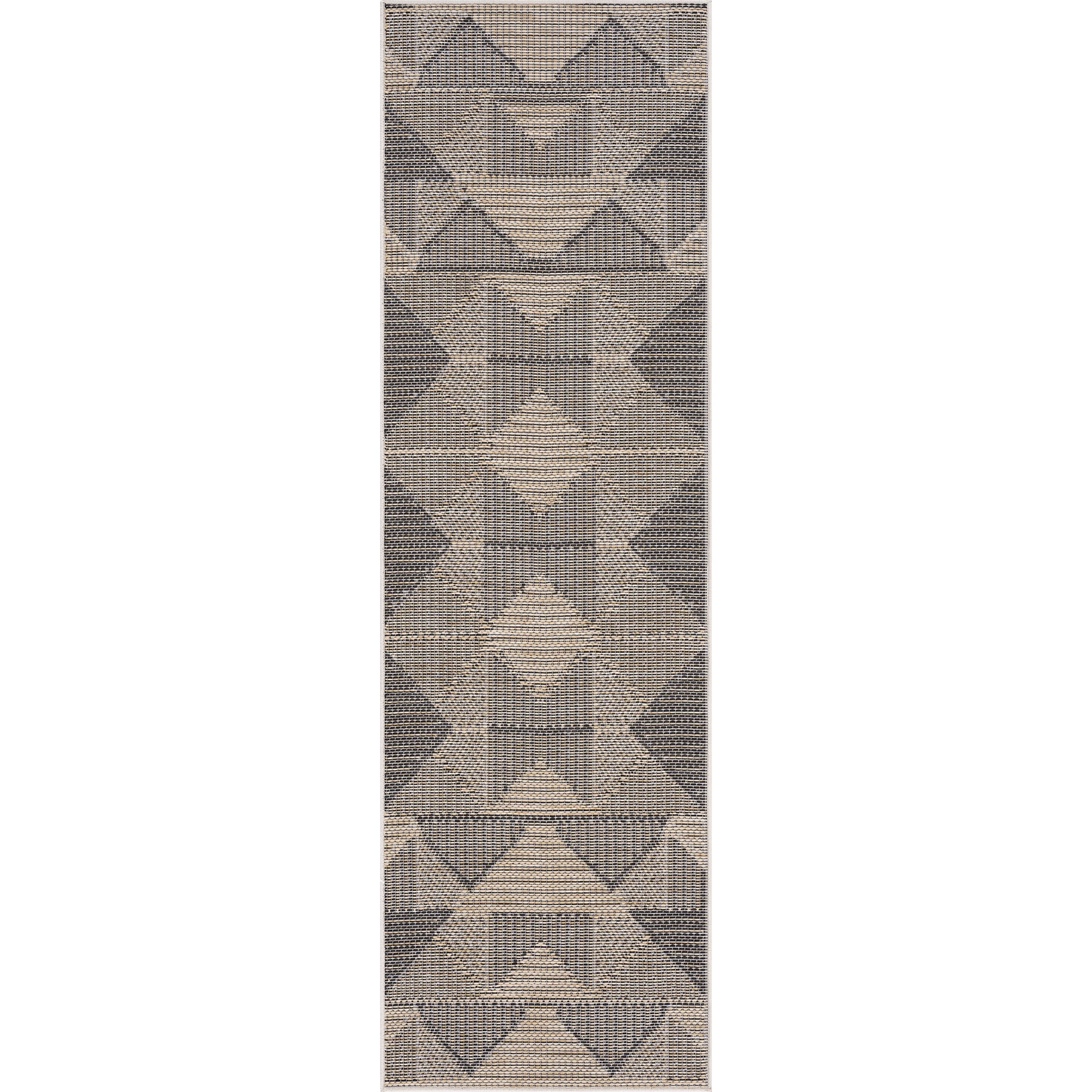 Bliss Rugs Bailey Transitional 2' x 7' Black and Natural Indoor Outdoor Area Rug