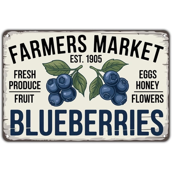 Farmers Market Blueberries Vintage Metal Wall Sign 8 x 12 Inch Decor for Garden Porch Kitchen