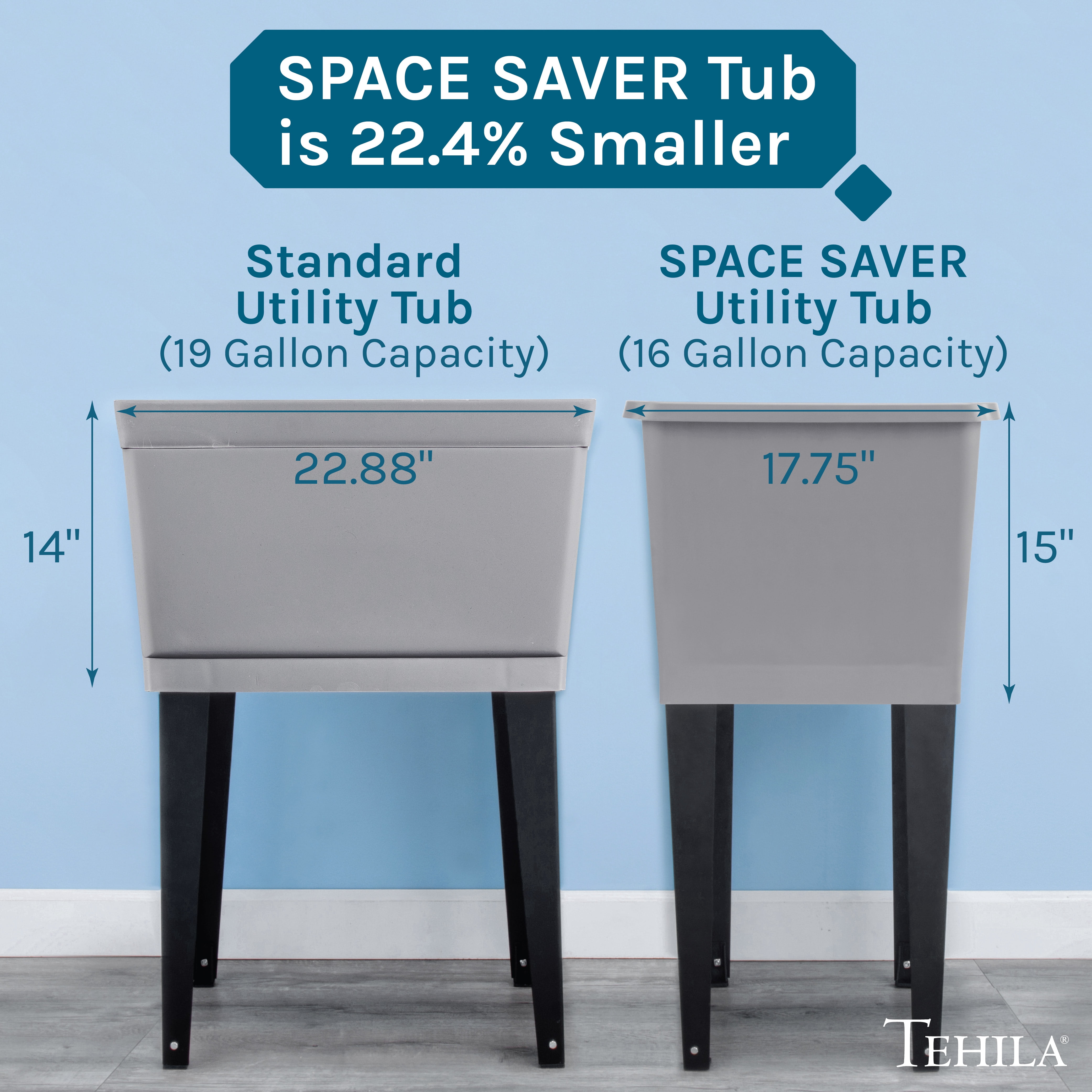 TEHILA Space Saver 16 Gallon Grey Utility Sink with Stainless Finish Faucet & Side-Sprayer