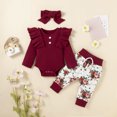 thumbnail image 2 of Toddler Baby Girl Sets 2 Piece Outfits Toddler Kids Girls Ruffle Cotton Clothes Flowers Print Outfit Bow Three-piece For Every Holiday Legging Set 2, 2 of 9