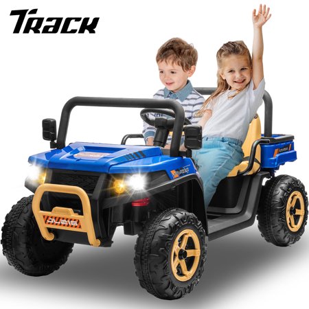 Track 7 24V 2 Seater Ride on Car, 25.79" Width Large Seat, 24V Ride On UTV w/Remote Control, Automatic Tipping Bucket, Bluetooth, Portable Handle, Electric Car Truck for Boys Girls Age 3+, Blue