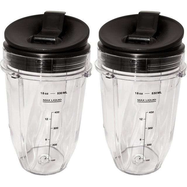 18 Ounce Small Cup Jar with Sip N Seal Lids - Replacement Cup Compatible with Nutri Ninja Auto-iQ 1000w Series and Duo Blenders - Premium Blender Cups Replacement (2 Pack)