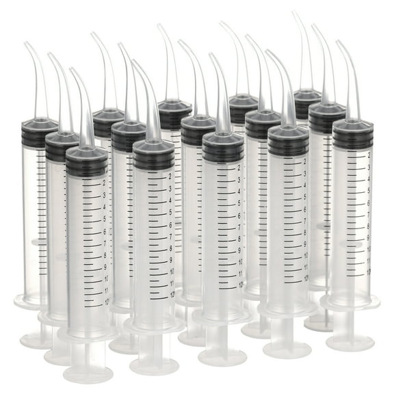 RONYOUNG 15PCS 12ml/cc Dental Syringe with Curved Tip & Measurement Disposable Graduated Dental Irrigation Syringe for Oral Dental Care, Tonsil Stones Removing, Lab, Feed Small Pet