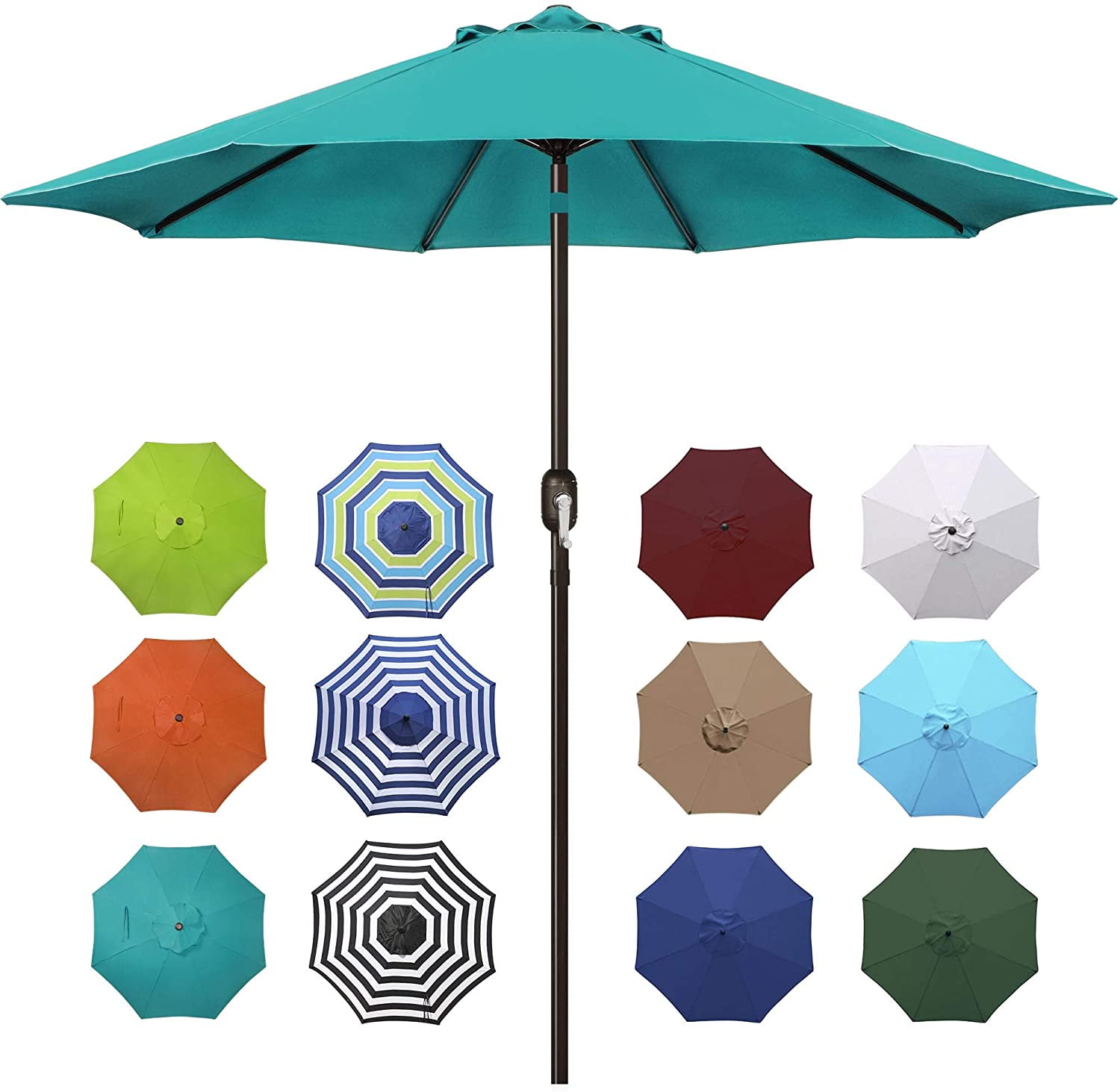 8 Ribs Blissun 9' Outdoor Market Patio Umbrella with Push Button Tilt and Crank 