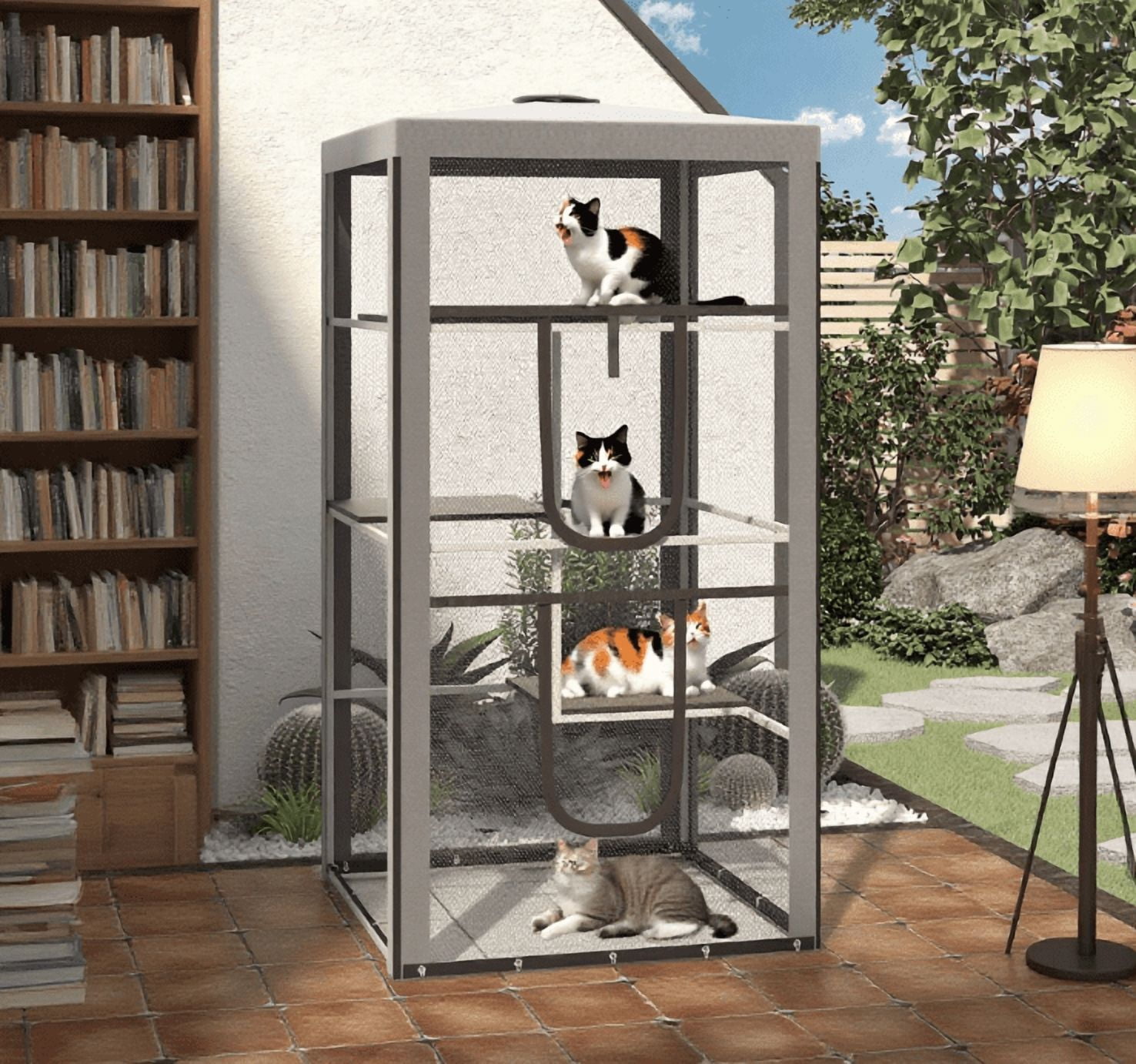LiviNest 3-Tier Cat Enclosure Playpen: 78.75-Inch High Cat House with 3 Platforms - Sturdy Metal Frame & 4 Sandbags for Indoor Outdoor Use - Multi-Cat Safe Space for Climbing & Relaxation