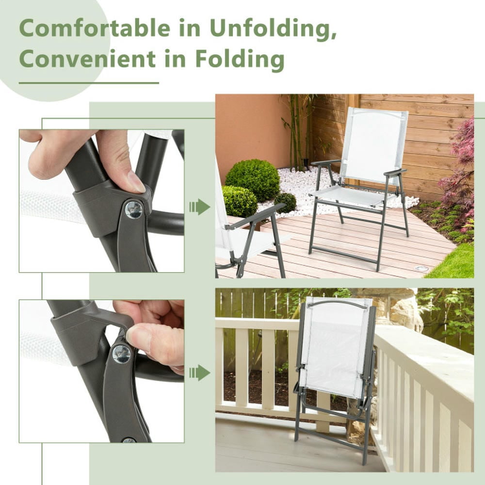 Kadyn Patio Accent Chair, Outdoor Dining Chairs,Outdoor Dining Seating,2 Pieces Patio Folding Chairs with Armrests for Deck Garden Yard-White