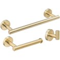 thumbnail image 1 of Toallero de baño/soporte para papel higiénico/gancho, oro cepillado, 3 piezas, accesorios de baño de acero inoxidable, 1 of 5