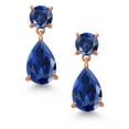 thumbnail image 2 of Gem Stone King 18K Rose Gold Plated Silver Blue Created Sapphire Earrings for Women | 9.14 Cttw | Gemstone September Birthstone | Pear Shape 12X8MM, 2 of 4