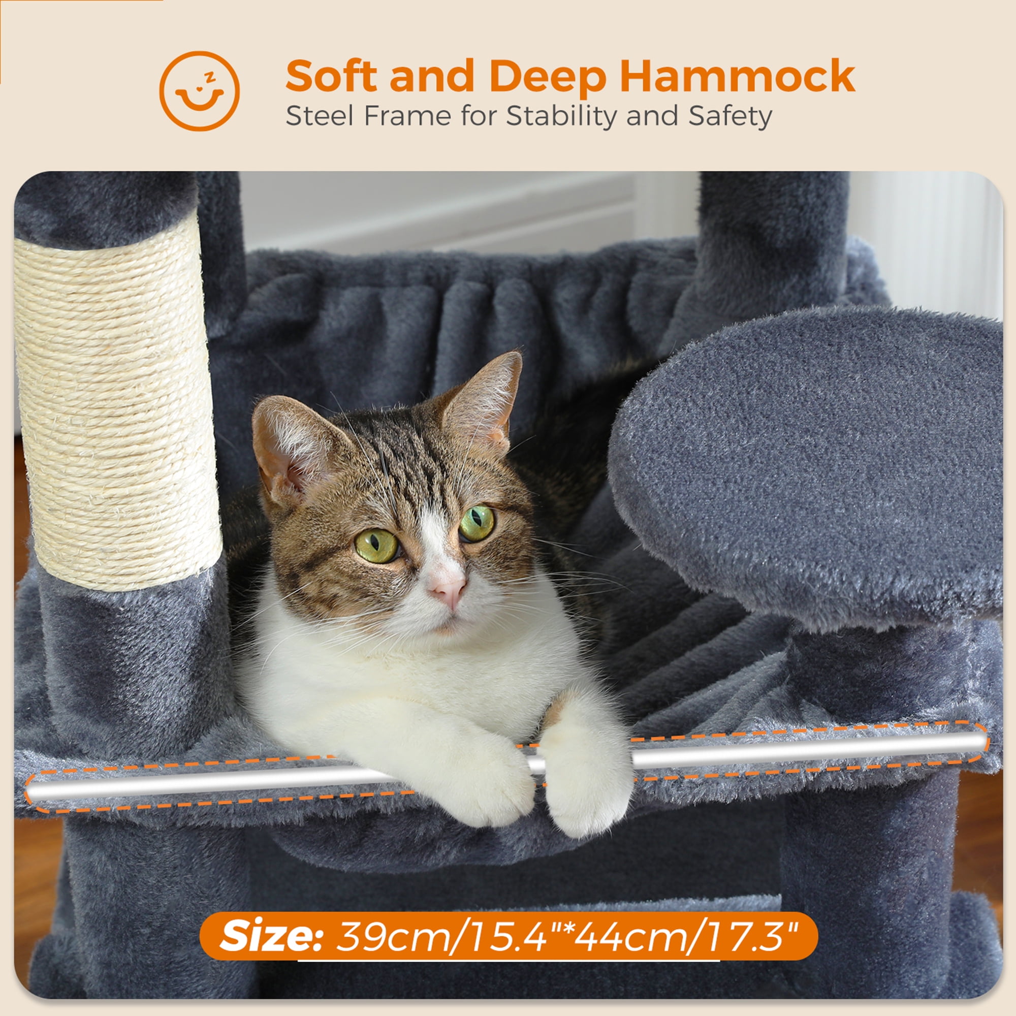 Pefilos 53" Tall Cat Tree Tower with Spacious Hammocks, Condos and Scratching Posts, Cat House with Dual Padded Perches for Indoor Large Cats, Dark Gray