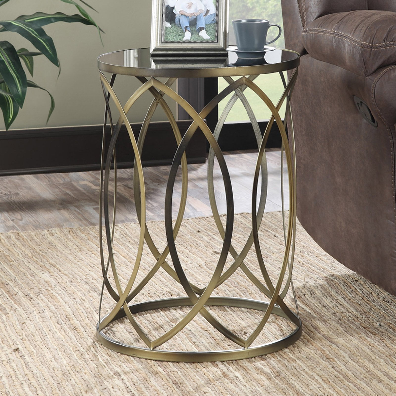 Convenience Concepts Gold Coast Round Accent End Table, Antique Golden