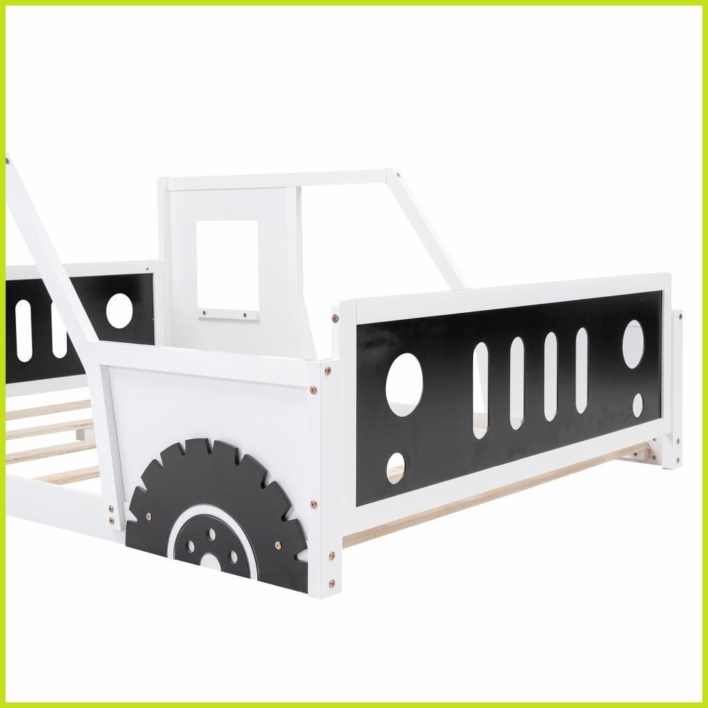 Full Size Pine Wood & MDF Classic Car Platform Bed with Wheels, White for Any Bedroom
