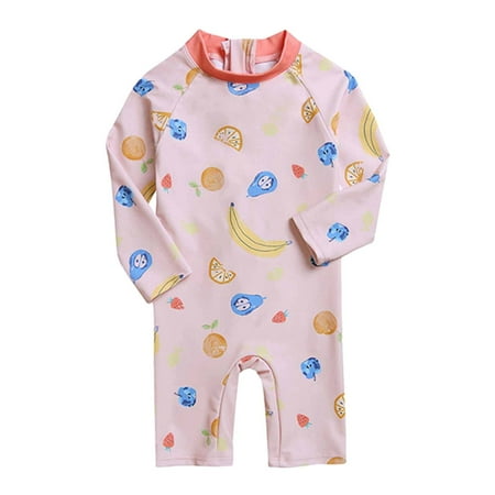 Bnwani Baby Girl Summer Clothes Children s Baby Kids Long-sleeved Zippered Swimsuit Child s One-piece Print Swimwear Size 2-3 T