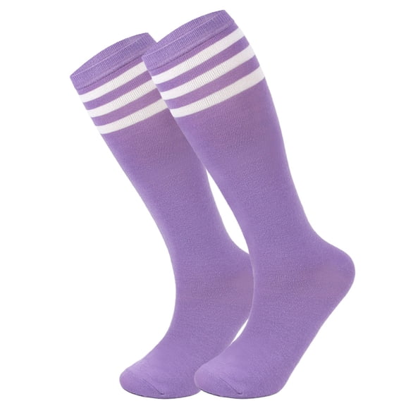 Namzi 3-Pair Knee High Athletic Socks - One Size Fits Most, Knee High Sports Socks for Baseball Football, Soft Cotton-Polyester Spandex Blend Socks,Purple White