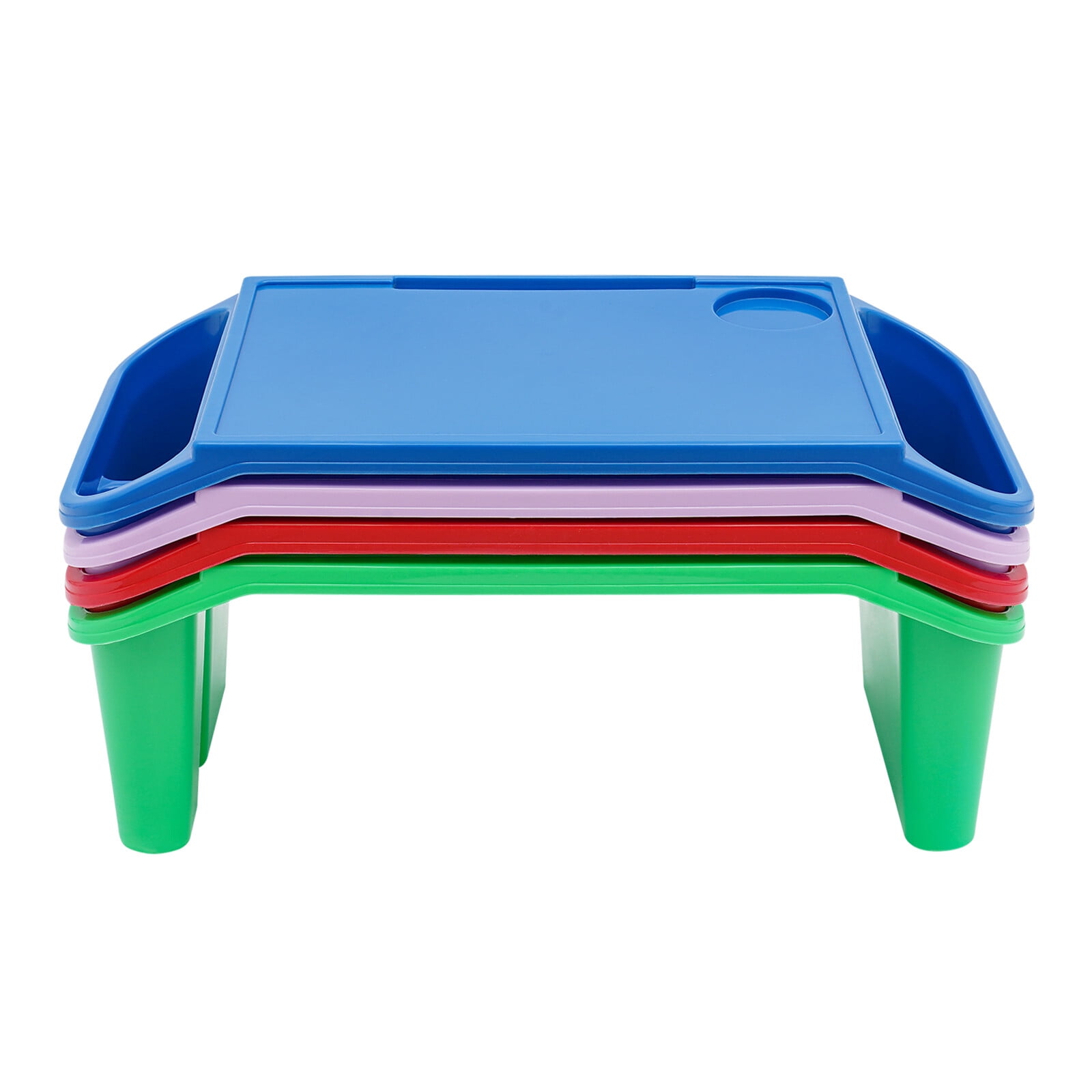 4 Pcs Set Kids Lap Desk Tray, Plastic Breakfast Laptop Trays with Side Pockets