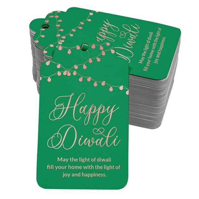 Inkdotpot Rose Gold Foil Paper Hang Tags Happy Diwali Favor Tags 100 Pack