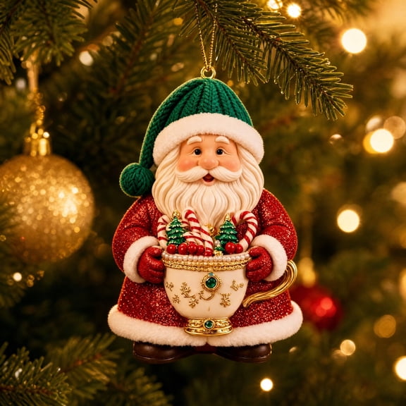 Christmas Santa Claus Acrylic Hanging Ornament Cute Flat Pendant Decoration for Xmas Tree Wreath Holiday Party Home Decor