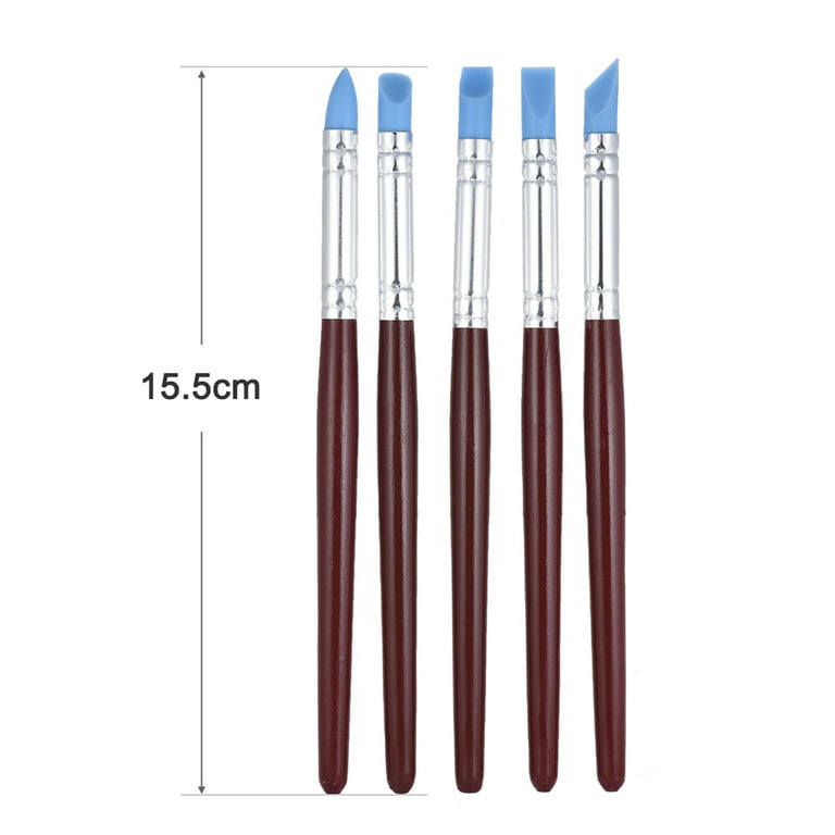 Clay Sculpting Tools - 5pcs Professional Silicone Rubber Tip Paint Pens Brushes Black Wooden Handle Durable Metal Casings Soft Silicone Tips for