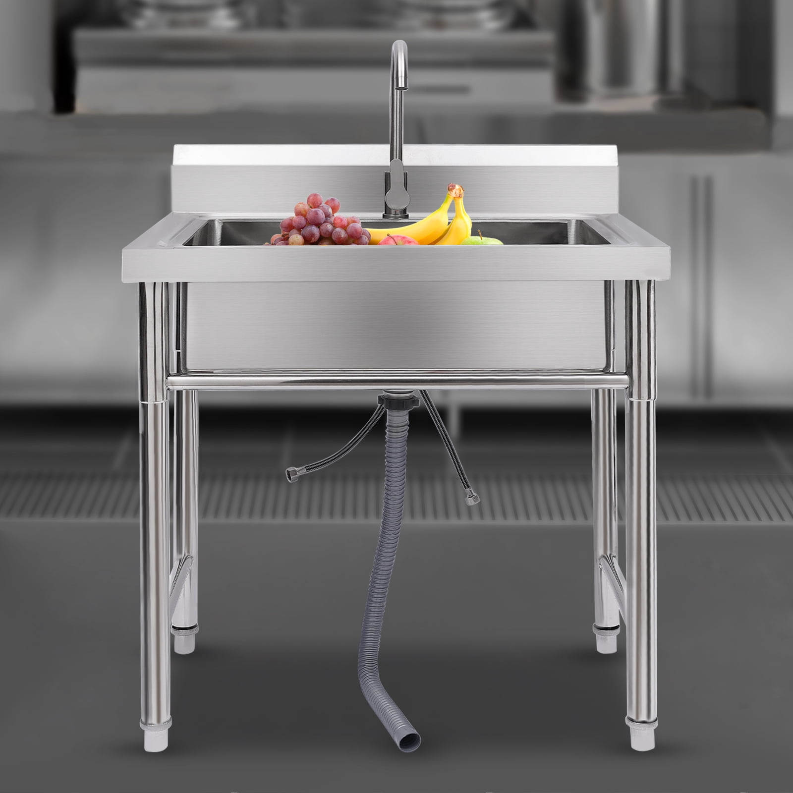 Modern Stainless Steel Utility Sink Single Bowl Free Standing Kitchen Sink Farmhouse for Home, Restaurant