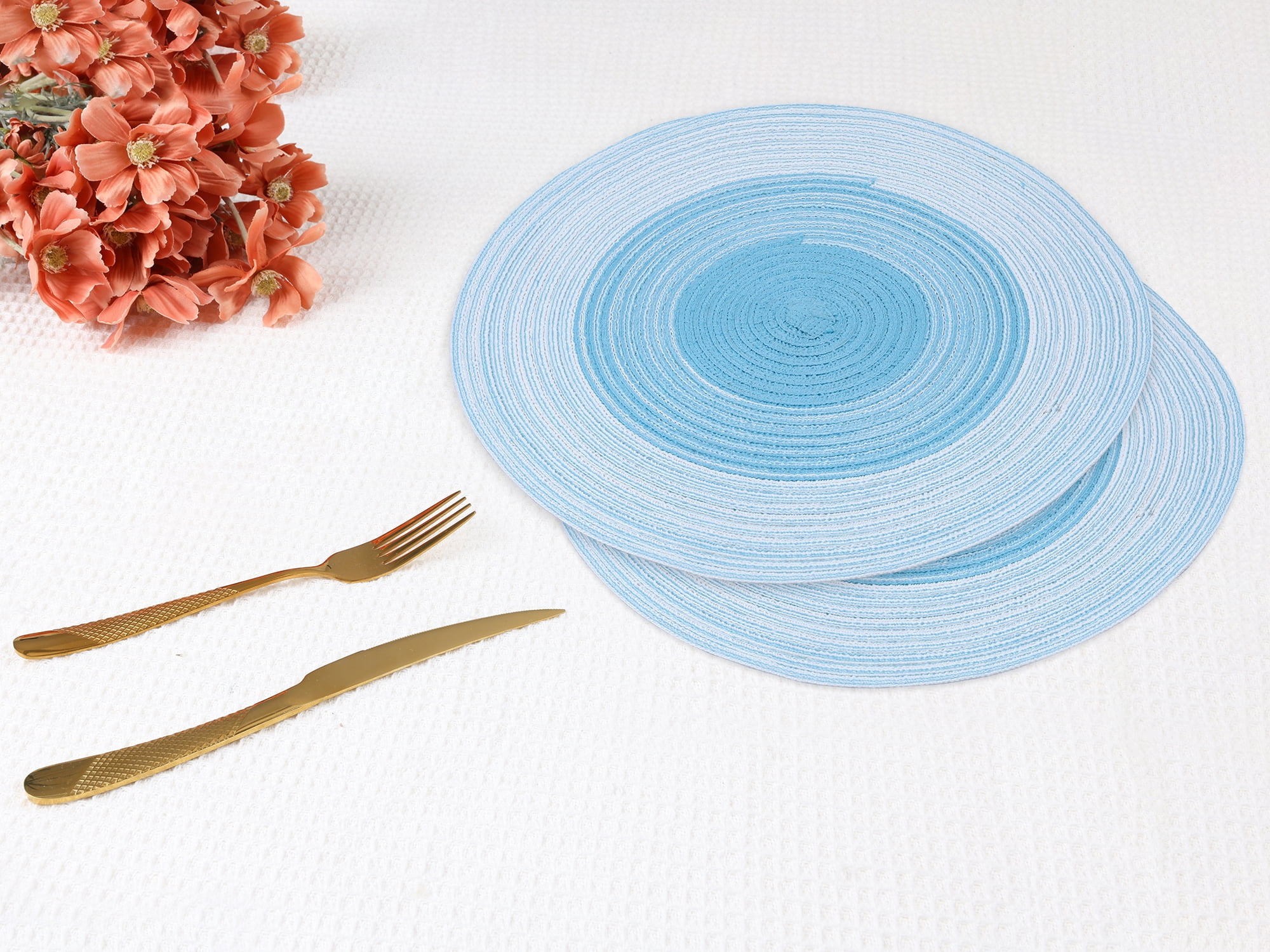 Unique Bargains Set of 6 Rattan Placemats for Dining Table Light Blue