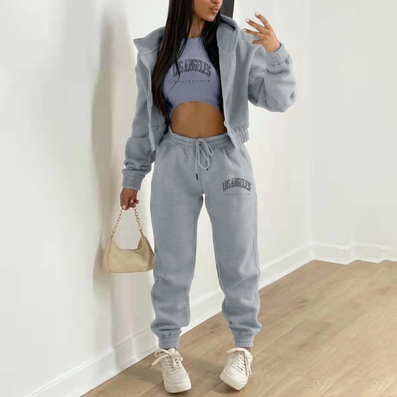 Sweat Suit Women Two Piece Zipper Hoodie Long Sleeve and Wide Leg Sweatpants Lounge Sets Fall Essentials Travel Essentials