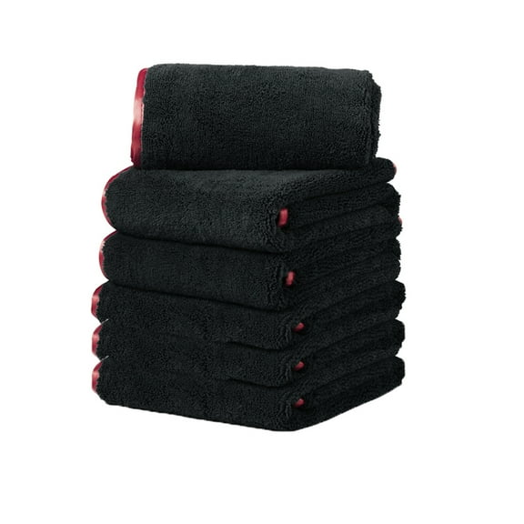 Carcarez 16"x24" Black Microfiber Towel - Pack of 6 - Multipurpose Cleaning Towels with Superior Absorbency and Softness - Ideal for Auto, Home, and More