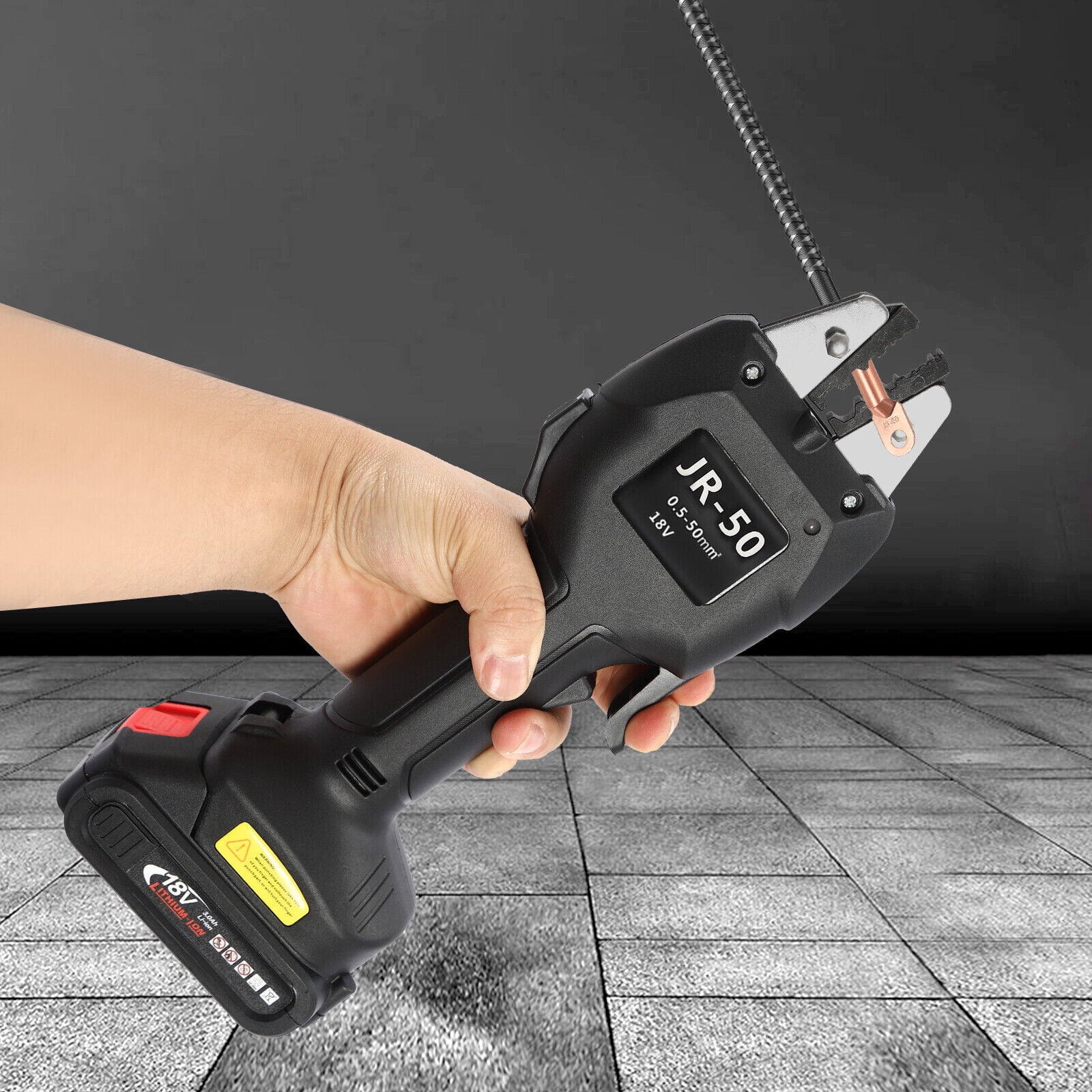 EW-50X Electric Crimping Pliers Terminal Crimping Tool Rechargeable DC 18V/3Ah Black