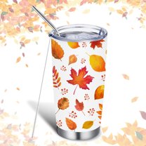 Fall Tumbler with Lid and Straw Maple Leaf Stainless Steel Cup 20oz Watercolor Orange Leaves Tumbler Cup Autumn Travel Coffee Mug for Fall Harvest Thanksgiving Decor Gift Supplies
