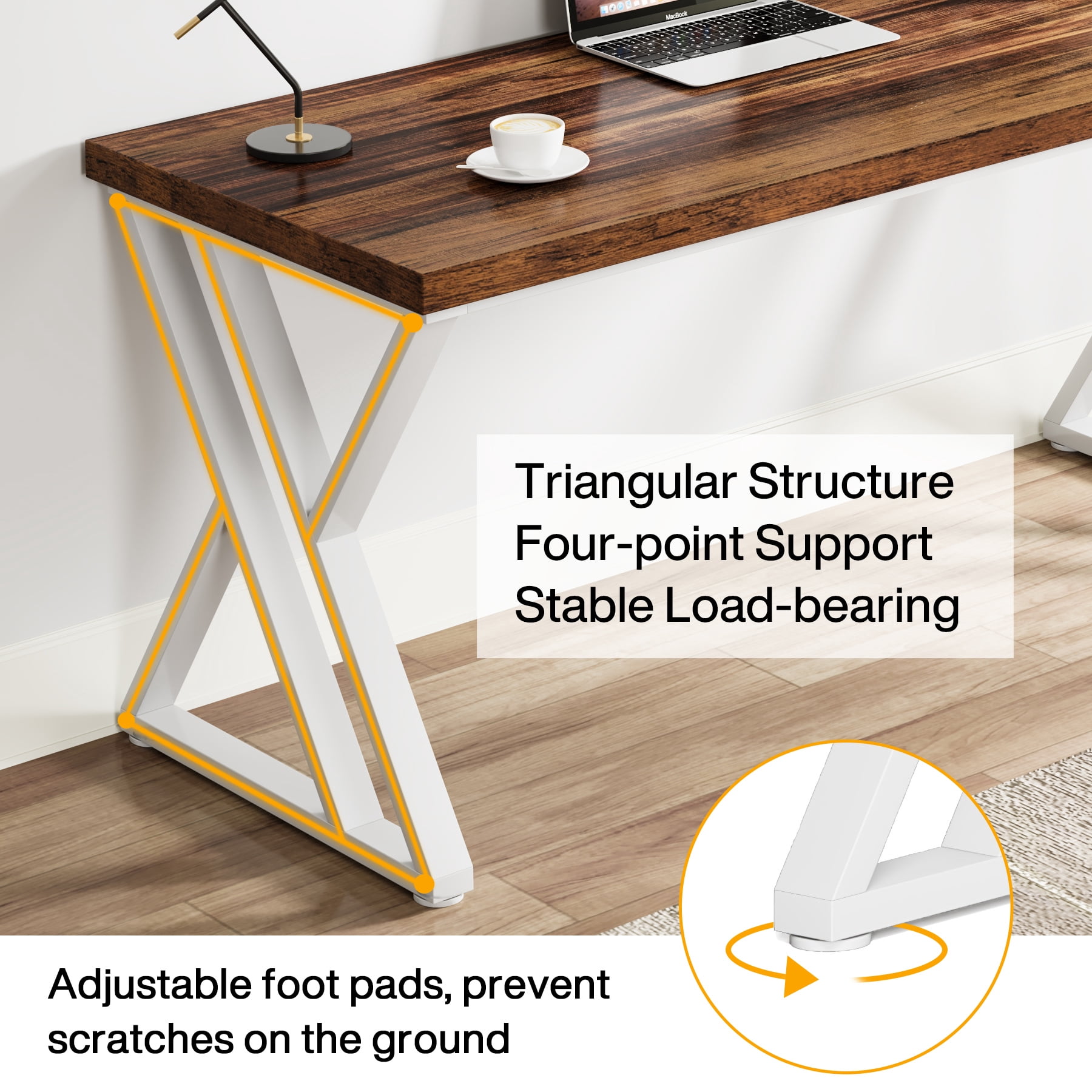 Tribesigns Writing Computer Desk, 55-Inch Modern Simple Study Desk with Z-Shaped Metal Leg, Walnut/White