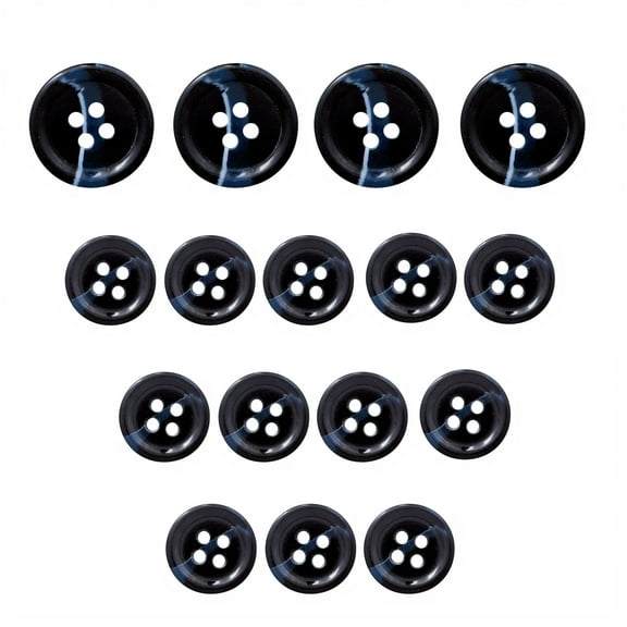 ButtonMode Standard Suit Buttons 16pc Set includes 4 Buttons measuring 19mm (3/4 Inch) for Jacket Front, 12 Buttons measuring 15mm (5/8 Inch) for Jacket Sleeves & Pants, Blue Navy Classic, 16-Buttons