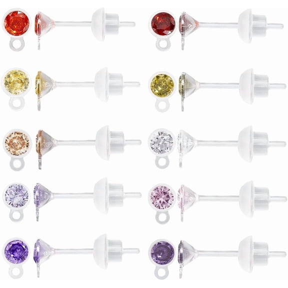 10 Pairs 10 Colors Cubic Zirconia Earrings Studs Colorful Flat Resin Stud Earring with Plastic Post for Women Men Multipack Sensitive Ears Colorful