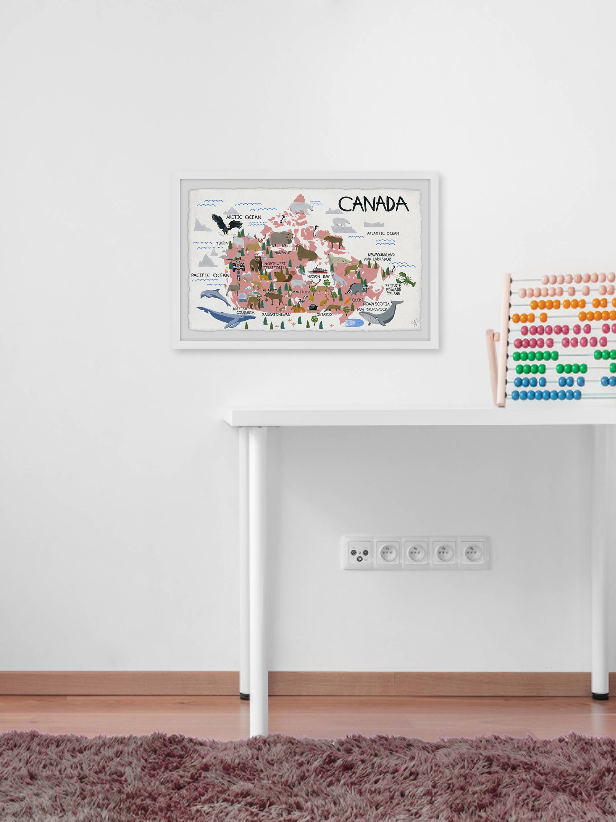 Marmont Hill Pink Canadian Map Framed Wall Art