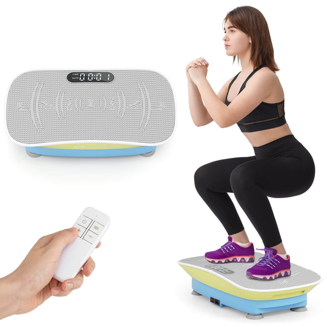 Goplus Vibration Plate Exercise Machine with 10 Speed Intensities Remote for Home FitnessGreen+Blue