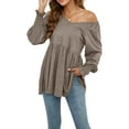 thumbnail image 3 of Liacowi Women Casual Puff Long Sleeve V Neck Tunic Tops V Neck Loose Ruffle Hem A-Line Shirt Blouse, 3 of 7
