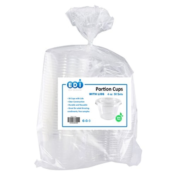 EDI 4 Ounce Clear Plastic Disposable Portion Cups/Souffle Cup with Lids