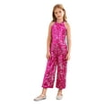 thumbnail image 2 of iiniim Kids Girls Halter Shiny Sequins Jazz Latin Dance Jumpsuit Sleeveless Romper Long Pants A Hot Pink 10, 2 of 7