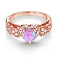 thumbnail image 3 of Gem Stone King 18K Rose Gold Plated Silver Simulated Pink Opal and White Moissanite Halo Ring for Women | 0.93 Cttw | Heart Shape 6MM | Gemstone October Birthstone | Size 5, 3 of 6