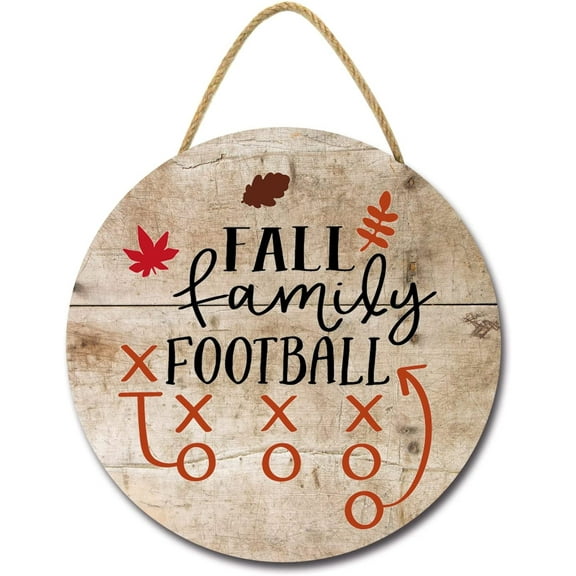 Eveokoki 12" Fall Family Football Welcome Signs for Front Door Farmhouse Rustic Round Wooden Hanging Wreaths for Home Porch Wall Decor Housewarming Gift Football Lovers Outdoor Indoor