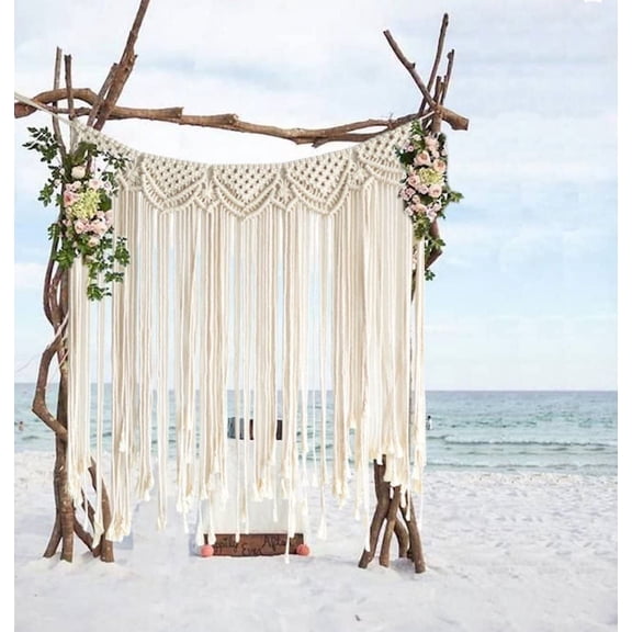White Macrame Wall Hanging Boho Wedding Hanger Cotton Handmade Wall Art Home Wall Decor,42"Wx 35"L