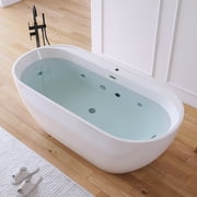 MEDUNJESS 67 Freestanding Air Jet Whirlpool Bathtub Luxury Acrylic Soaking Tub with Overflow and Drain,White