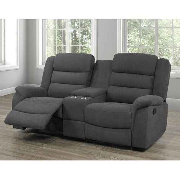 Luxe Grey Recliner Loveseat with Console