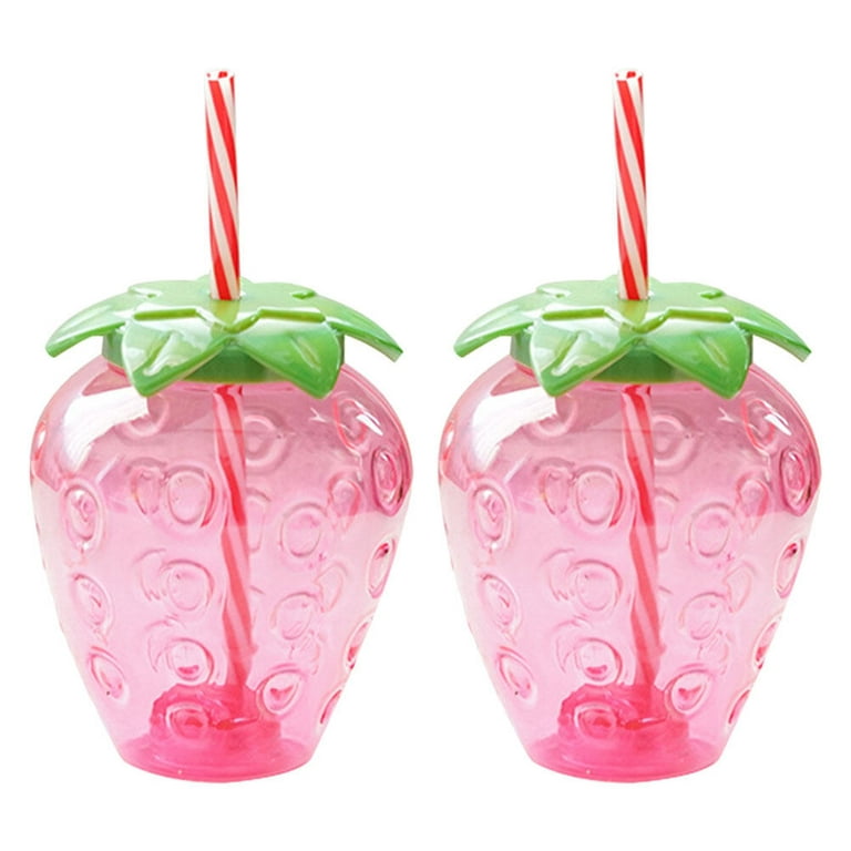 S/4 Strawberry Glasses w/Lids and Straws