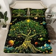 thumbnail image 2 of Manfei Green Life Tree Bed Sheets, Mystic Bohemian Plant Botanical King Sheets, Outer Space Planet Sheet Set, Luxury Bedroom Decor, 4 Pieces, 2 of 7