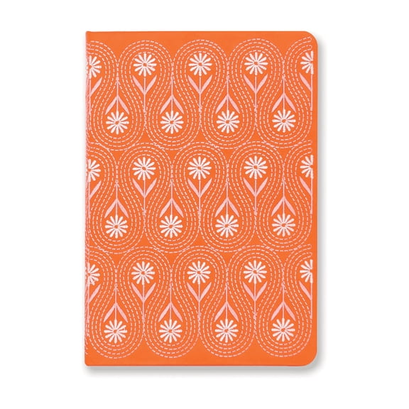 Denik Daisy Chain Embroidered Creative Journal with Satin Ribbon Bookmark, Orange, 5.75 in x 8.25 in, 144 pages