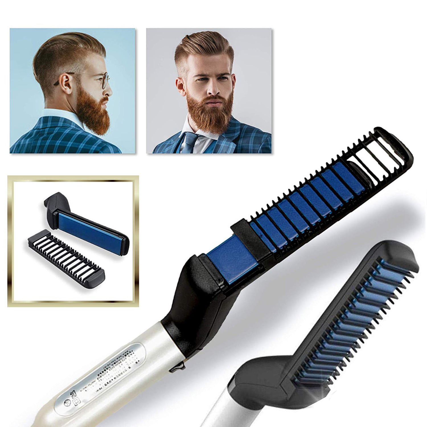 Electric Heated Hair Straightening Comb Portable Men Beard Brush -  