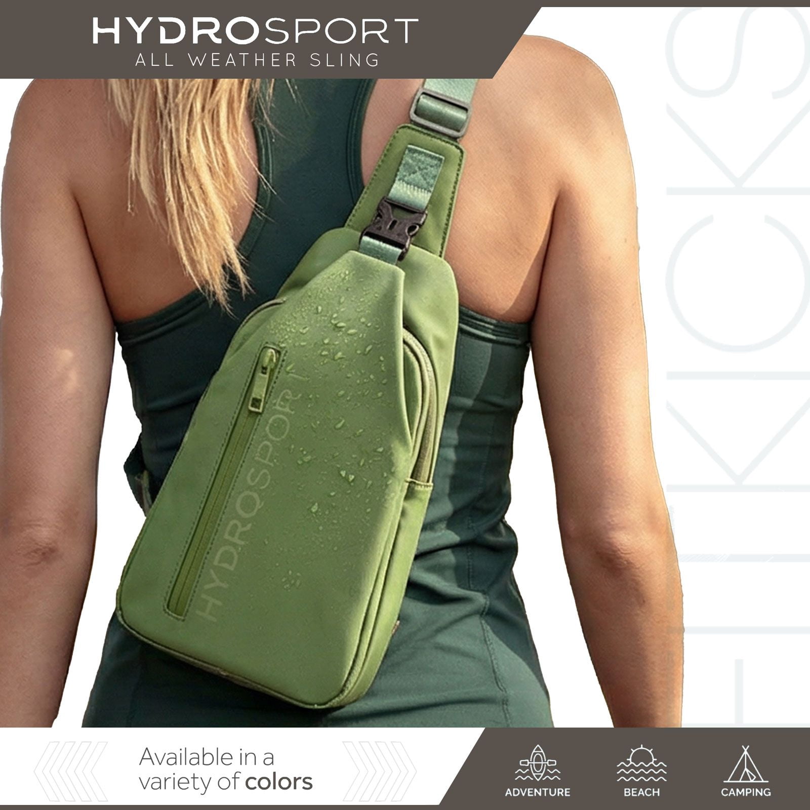 FITKICKS Hydrosport All Weather Sling Bag Crossbody Travel Hiking Chest Bag, Green (Unisex)