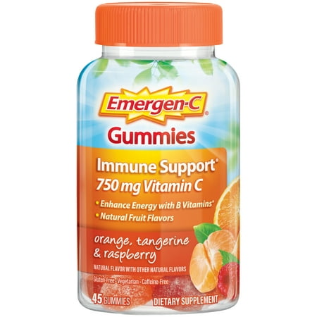 Emergen-C Gummies (45 Count, Orange, Tangerine and Raspberry Flavors) Immune Support with 750mg Vitamin C Dietary Supplement, Caffeine Free, Gluten